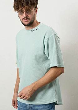 STUD MUFFIN スタッドマフィン コットンヘビーワッフル ワンポイント刺繍 オーバーサイズSSシャツ | MINT