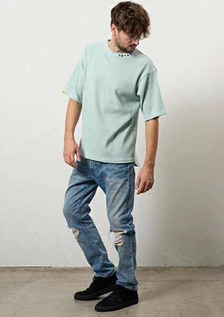 STUD MUFFIN スタッドマフィン コットンヘビーワッフル ワンポイント刺繍 オーバーサイズSSシャツ | MINT