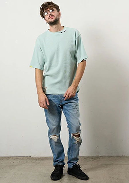 STUD MUFFIN スタッドマフィン コットンヘビーワッフル ワンポイント刺繍 オーバーサイズSSシャツ | MINT