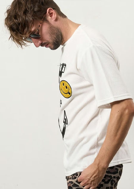 STUD MUFFIN TCパイル アンカーロープ刺繍スマイルパフパッチオーバーサイズSSシャツ Tシャツ | WHITE