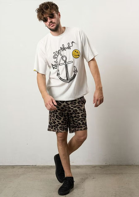 STUD MUFFIN TCパイル アンカーロープ刺繍スマイルパフパッチオーバーサイズSSシャツ Tシャツ | WHITE