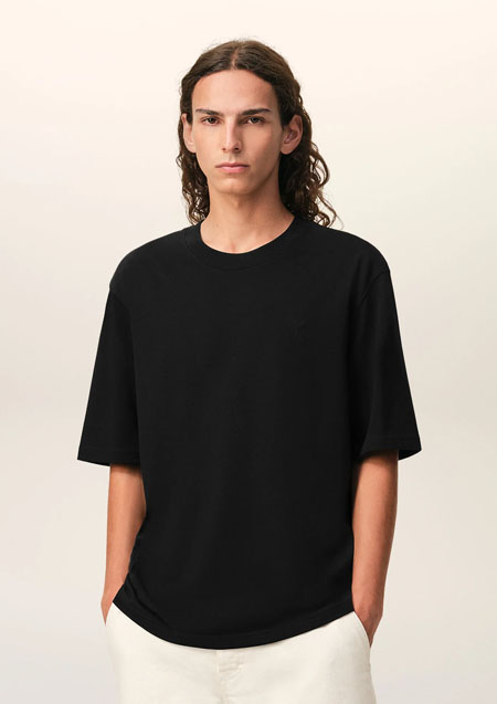 AMI PARIS ヘビーコットンジャージー Ami de Coeur Tシャツ | 001BLACK