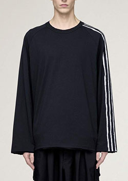 Y-3 RAW EDGE 3 STRIPES LONG SLEEVE TEE | BLACK
