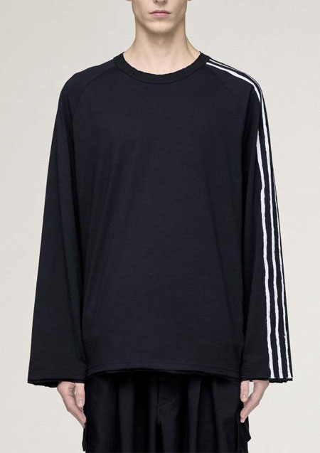 Y-3 RAW EDGE 3 STRIPES LONG SLEEVE TEE | BLACK