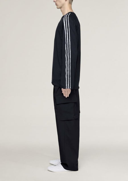 Y-3 RAW EDGE 3 STRIPES LONG SLEEVE TEE | BLACK