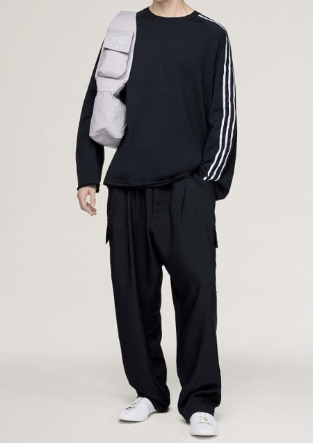 Y-3 RAW EDGE 3 STRIPES LONG SLEEVE TEE | BLACK