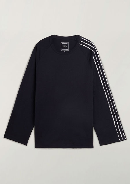 Y-3 RAW EDGE 3 STRIPES LONG SLEEVE TEE | BLACK