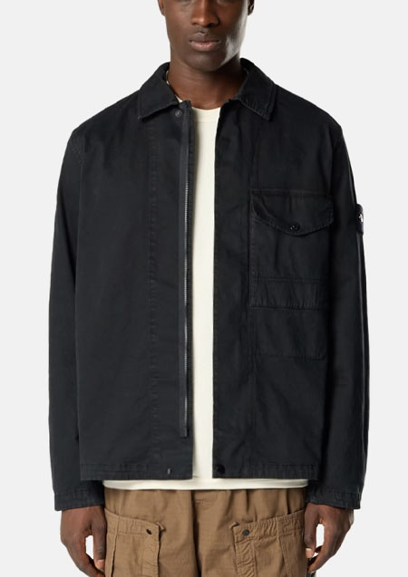 STONE ISLAND PATCH LOGO ZIP SHIRT | V0129 BLACK