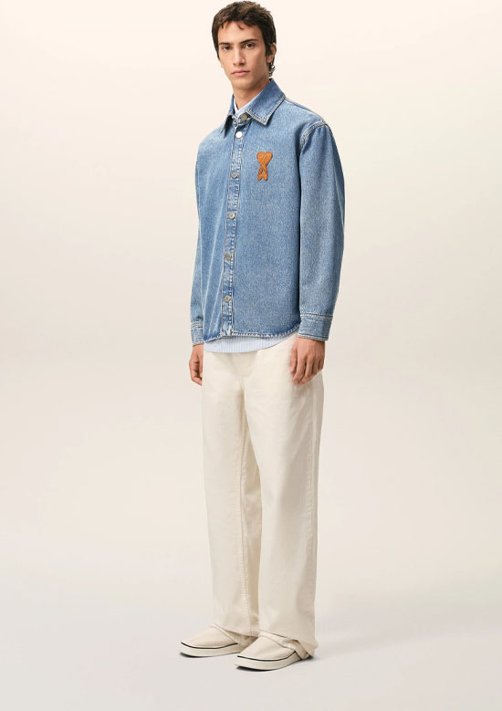 AMI PARIS ブルーコットンニットAMI DE COEUR オーバーシャツ ウォッシュドデニム オーバーシャツ | 480