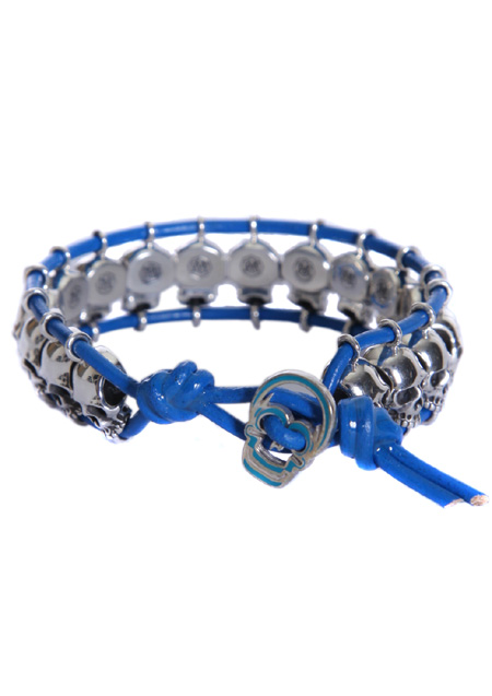 A.O.I SKULL LEATHER BRACELET_BLUE