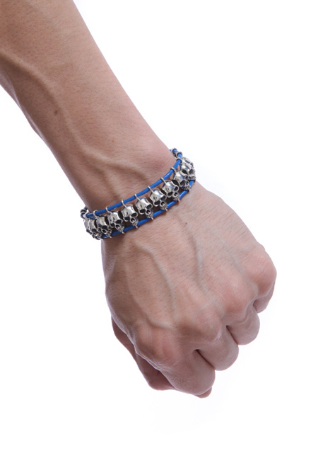 A.O.I SKULL LEATHER BRACELET_BLUE