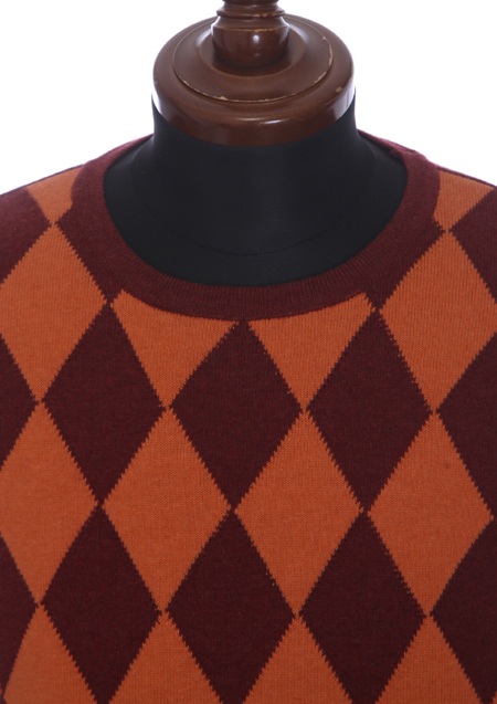PIMA COTTON BY EMILCOTONI MADE IN ITALY ARGYLE L/S CREW KNIT