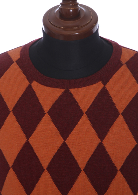 AKM PIMA COTTON BY EMILCOTONI MADE IN ITALY ARGYLE L/S CREW KNIT