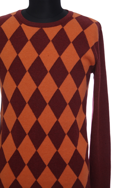 AKM PIMA COTTON BY EMILCOTONI MADE IN ITALY ARGYLE L/S CREW KNIT