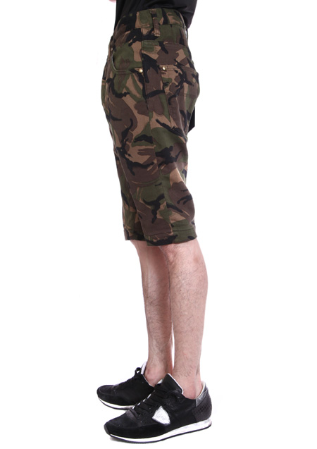 CAMO PRINT SWEATDENIM TIGHT SLIM SHORTS