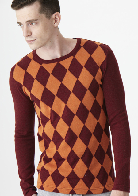 AKM PIMA COTTON BY EMILCOTONI MADE IN ITALY ARGYLE L/S CREW KNIT